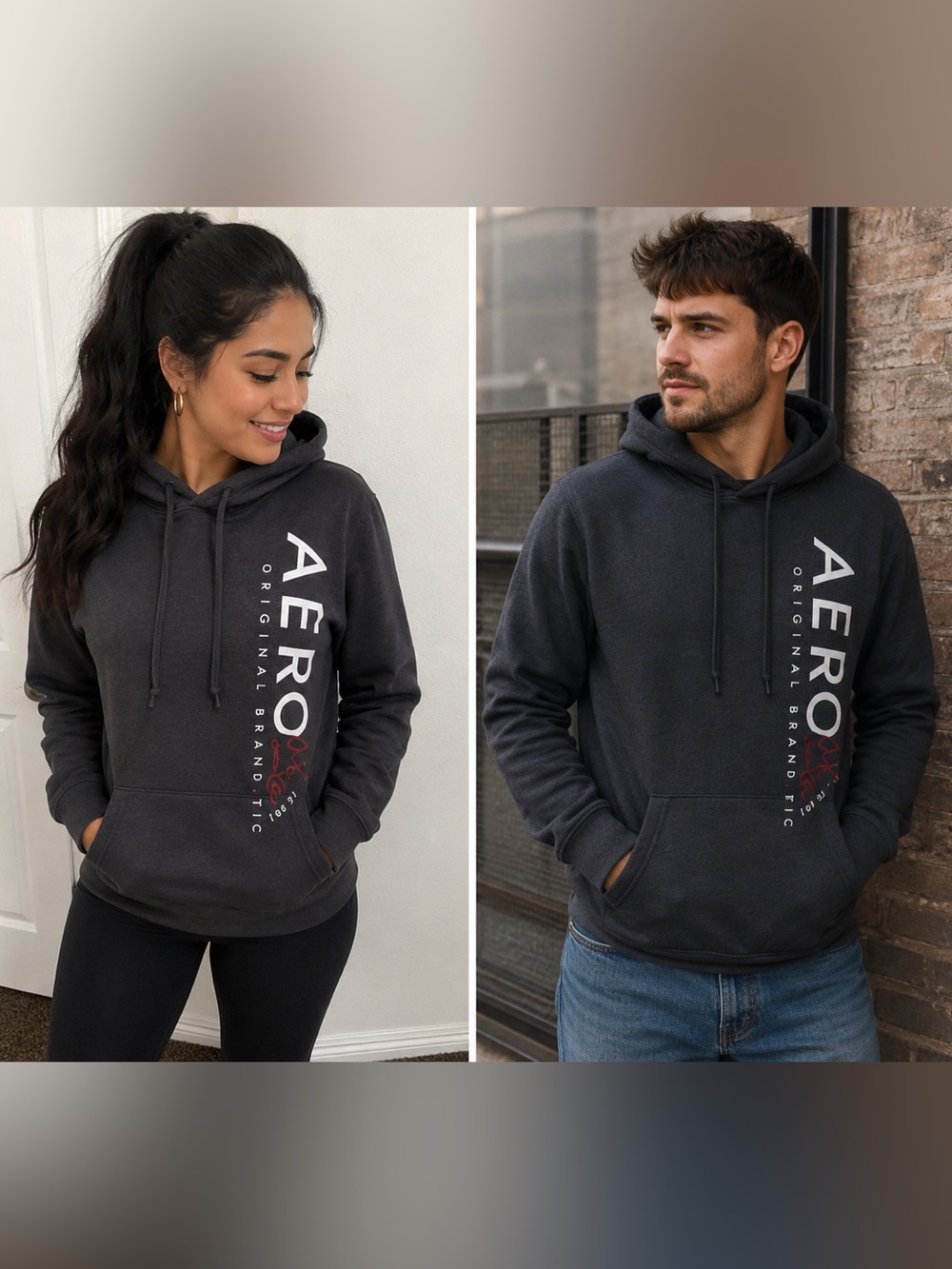 Aeropostale Gray Graphic Pullover Hoodie | Unisex Small
